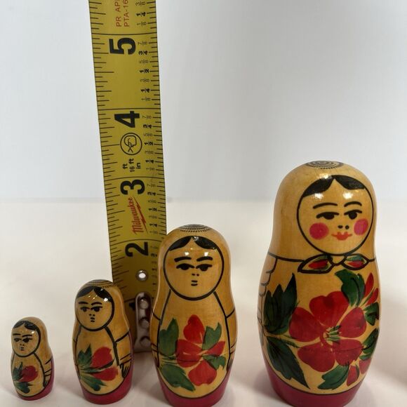 Vintage Russian Nesting Matryoshka Hand Painted Wooden Dolls 5 Pcs Stacking USSR - Picture 5 of 9